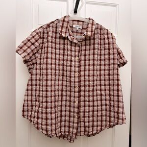MADEWELL Seersucker Baybrook Shirt in Plaid - Women’s Size L Large